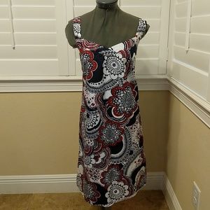 Loft red white and black lined shift dress